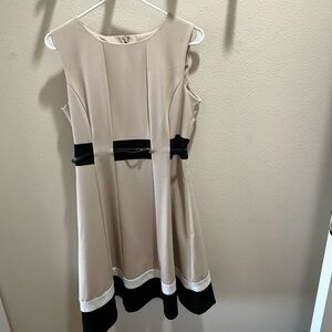Calvin Klein Tan and Black Midi Dress